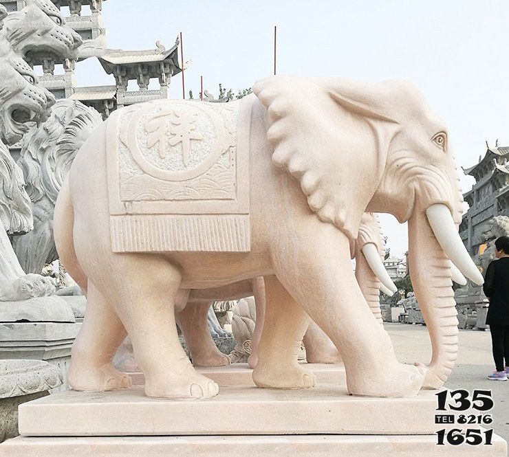 大象雕塑-酒店法院门口大型汉白玉石雕大象雕塑高清图片