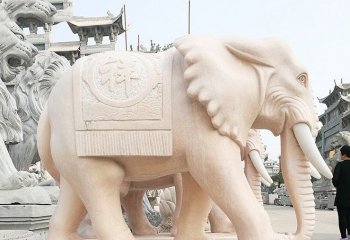 大象雕塑-酒店法院门口大型汉白玉石雕大象雕塑