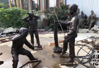 放鞭炮雕塑-公园户外人物铜雕放鞭炮雕塑