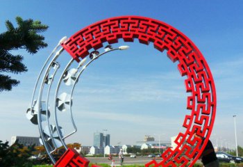 花环雕塑-城市花园广场红色剪影不锈钢花环雕塑