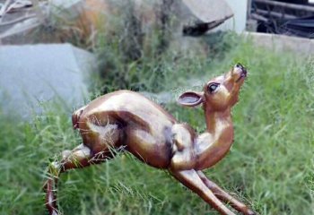 鹿雕塑-玻璃钢仿铜奔跑的鹿雕塑