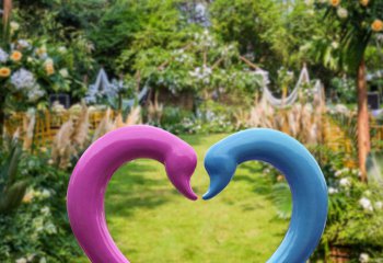 天鹅雕塑-庄园户外婚礼玻璃钢彩绘抽象爱情爱心造型天鹅雕塑