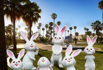 兔子雕塑-广场一群白色玻璃钢兔子雕塑