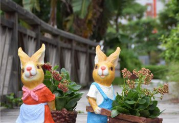 兔子雕塑-公园装扮两只树脂彩绘兔子雕塑
