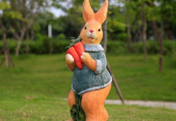 兔子雕塑-景区一只男款抱萝卜的玻璃钢兔子雕塑