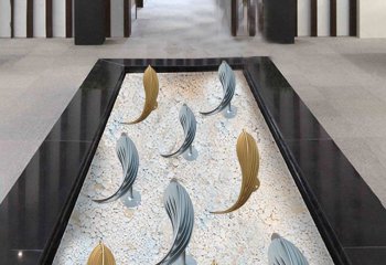 鱼雕塑-池塘装饰一群带底座的不锈钢鱼雕塑