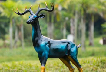 梅花鹿雕塑-公园大型户外景观仿真动物玻璃钢彩绘梅花鹿雕塑