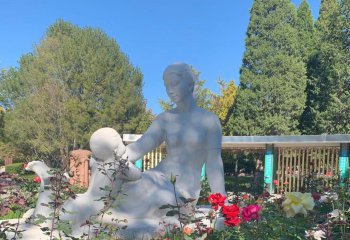 母子雕塑-花园创意汉白玉母子雕塑
