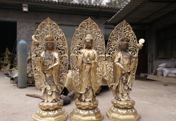 三圣雕塑-寺庙供奉神佛不锈钢三圣雕塑