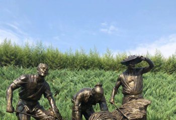 收麦子雕塑-田野古人割麦人物景观铜雕