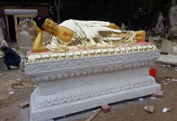 卧佛雕塑-寺庙大型玻璃钢鎏金卧佛雕塑