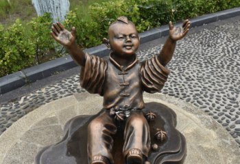 儿童雕塑-公园小男孩和核桃人物铜雕儿童雕塑