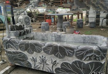 缸雕塑-仿古荷花方形庭院养鱼缸雕塑