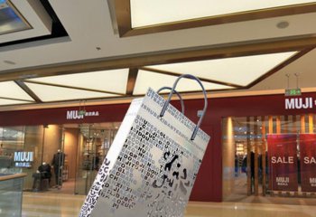 购物袋雕塑-商店广场室内摆放镂空不锈钢购物袋雕塑