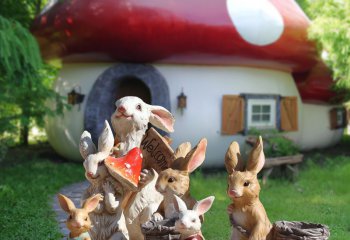 卡通兔子花盆树脂工艺品动物雕塑花园林景观商场酒店房产装饰摆件_