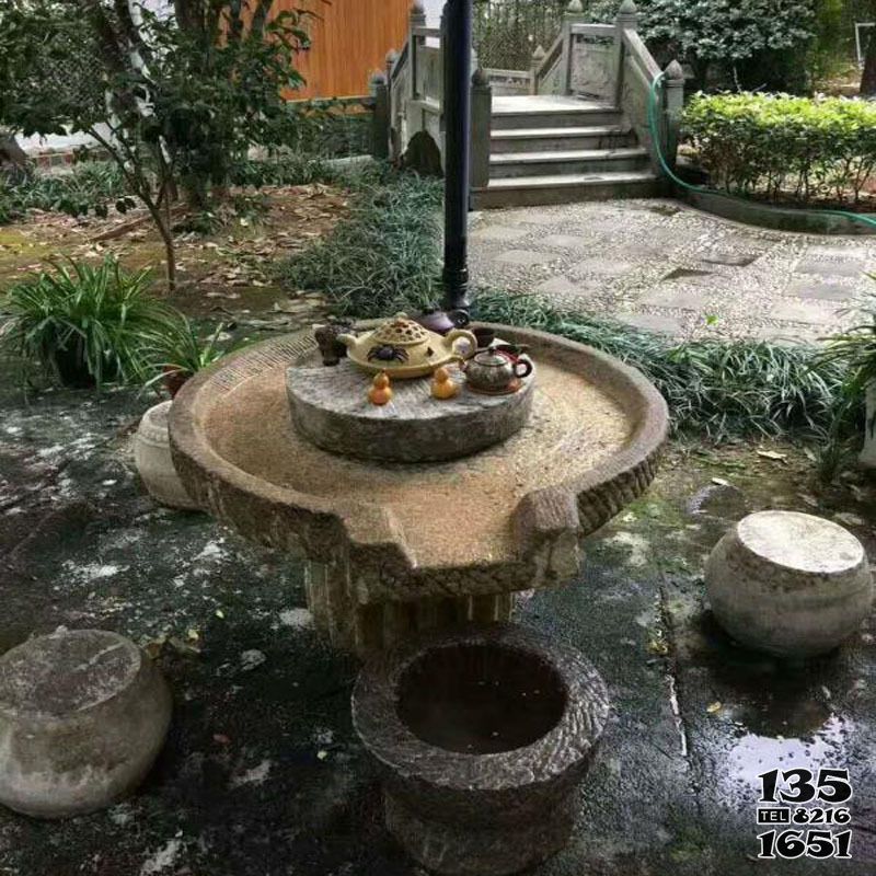 石槽雕塑-老石槽流水组合摆件 民间老石磨庭院石桌摆件高清图片