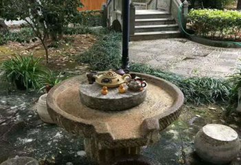 石槽雕塑-老石槽流水组合摆件 民间老石磨庭院石桌摆件