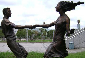 跳舞蹈雕塑-公园广场跳舞人物景观玻璃钢仿铜雕