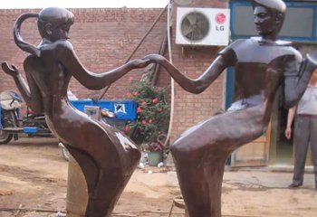 跳舞蹈雕塑-广场花园情侣跳舞抽象人物玻璃钢仿铜雕塑