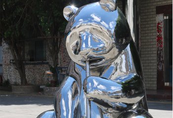 熊猫雕塑-适用于广场花园景观镜面不锈钢熊猫雕塑