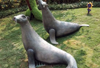 海豹雕塑-公园里摆放的抬头的玻璃钢创意海豹雕塑