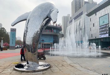 海豚雕塑-影院门口大型不锈钢海豚雕塑