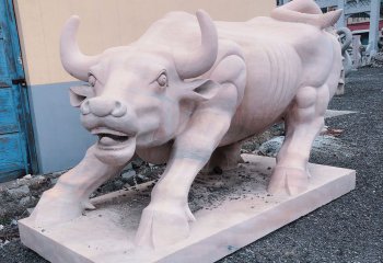 华尔街牛-街道上摆放的一只晚霞红石雕创意华尔街牛