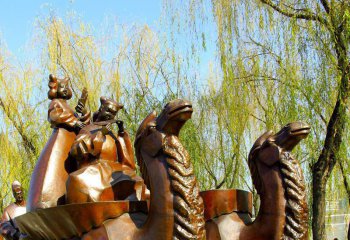 骆驼雕塑-公园伦理摆放的两只驮着小孩的玻璃钢创意骆驼雕塑