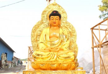 如来佛祖雕塑-户外庙宇大型不锈钢泛着金光的如来佛祖雕塑