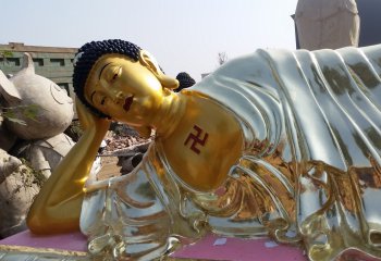 卧佛雕塑-景区大型佛像不锈钢鎏金卧佛雕塑