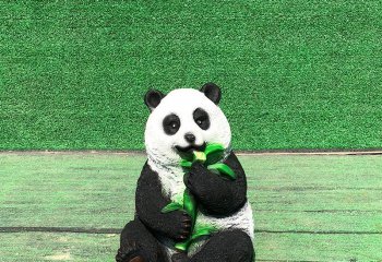 熊猫雕塑-花园广场幼儿园摆放的坐姿吃竹子玻璃钢熊猫雕塑