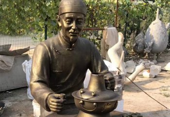 火锅雕塑-景区广场摆放吃火锅的古代人物黄铜雕塑