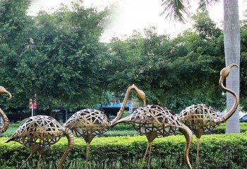 火烈鸟雕塑-公园草坪不锈钢镂空创意镂空火烈鸟雕塑