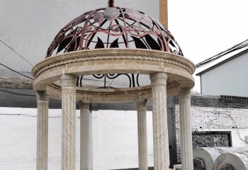 凉亭雕塑-圆形欧式铁艺园林大理石凉亭雕塑