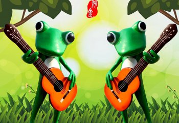 青蛙雕塑-景区两只弹吉他的玻璃钢青蛙雕塑