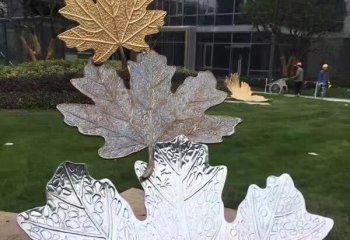 树叶雕塑-草坪大型不锈钢创意树叶雕塑