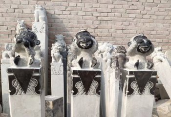 拴马柱雕塑-学院景区仿古青石猴子雕像拴马柱雕塑