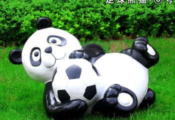 熊猫雕塑-酒店商场卡通抱足球熊猫玻璃钢雕塑