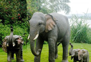 大象雕塑-公园草坪玻璃钢大型仿真动物大象雕塑