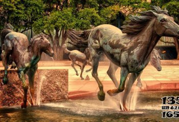 马雕塑-户外大型景观不锈钢仿真奔跑的马雕塑