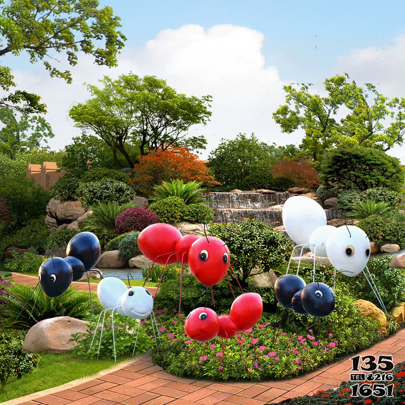 蚂蚁雕塑-庭院园林摆放彩色蚂蚁群玻璃钢蚂蚁雕塑高清图片