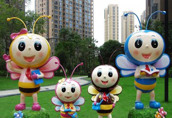 蜜蜂雕塑-城市花园广场摆放看书学习四只玻璃钢蜜蜂雕塑