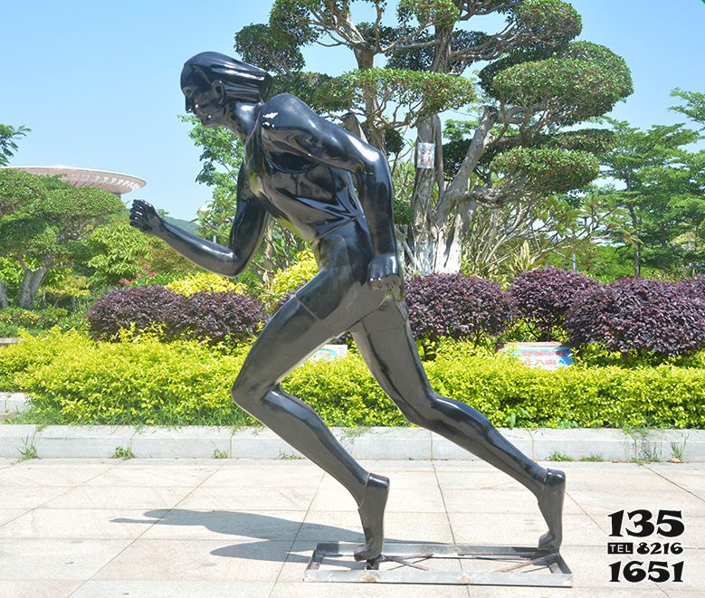 跑步雕塑-公园林景观玻璃钢抽象跑步运动人物雕塑摆件高清图片