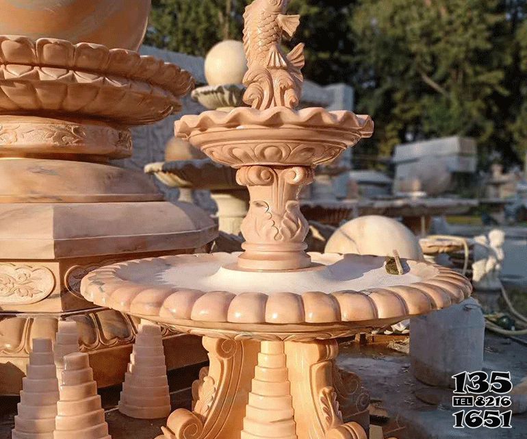 喷泉雕塑-晚霞红大理石园林景观石雕喷泉