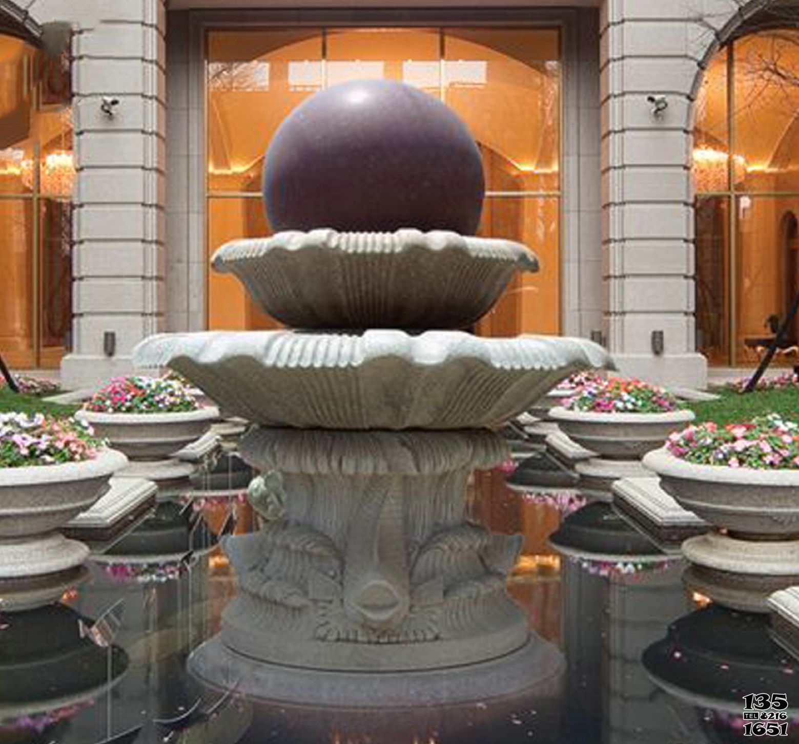 风水球雕塑-别墅景观风水球喷泉石雕高清图片
