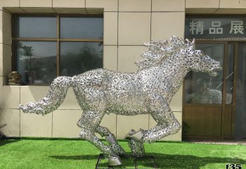 马雕塑-不锈钢创意园林奔跑的马雕塑