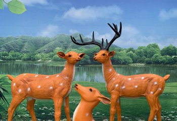 梅花鹿雕塑-户外景区玻璃彩绘三只橙色梅花鹿雕塑