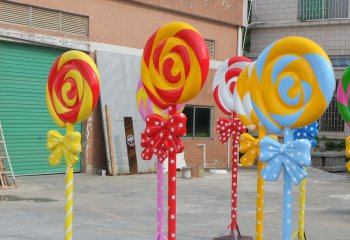 棒棒糖雕塑-学院公园大型蝴蝶结彩色玻璃钢棒棒糖雕塑
