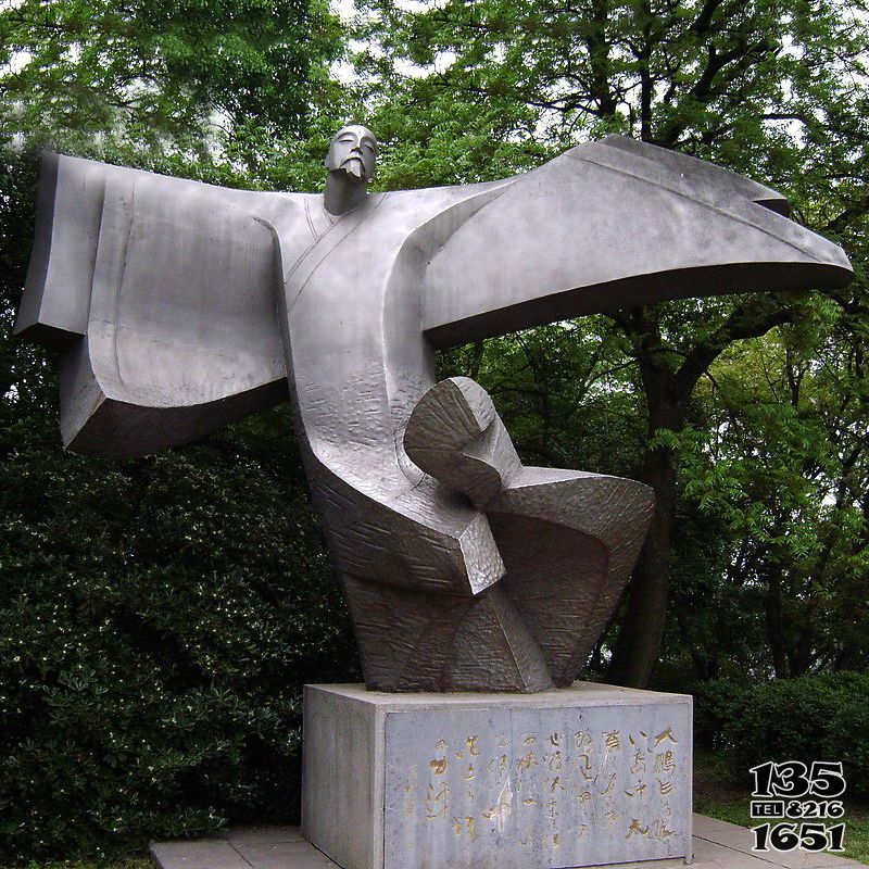 李白雕塑-公园文化名人诗仙李白抽象铜雕高清图片