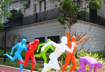 跑步雕塑-大型户外玻璃钢彩绘跑步运动人物雕塑